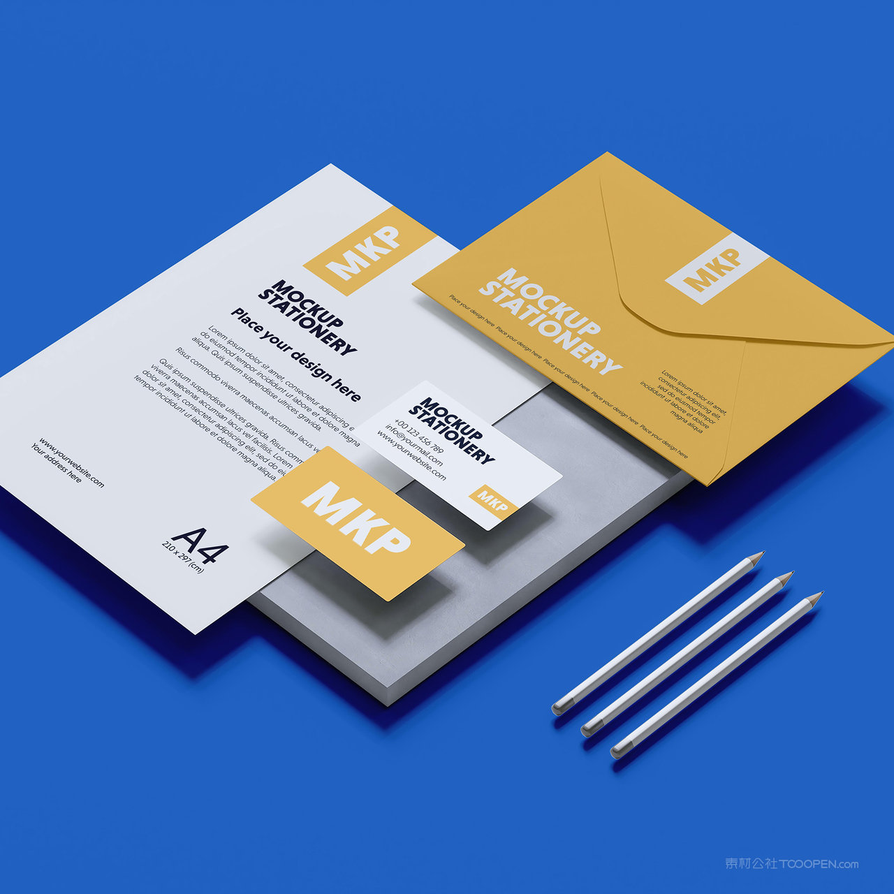 办公用品vi信封名片A4文档贴图样机