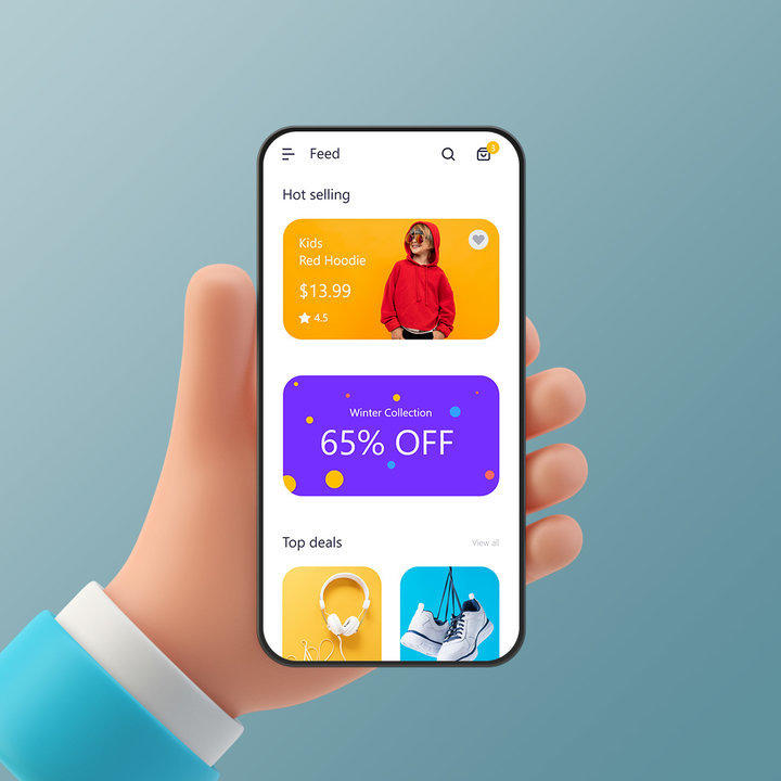 c4d立体卡通手持横屏手机青色样机