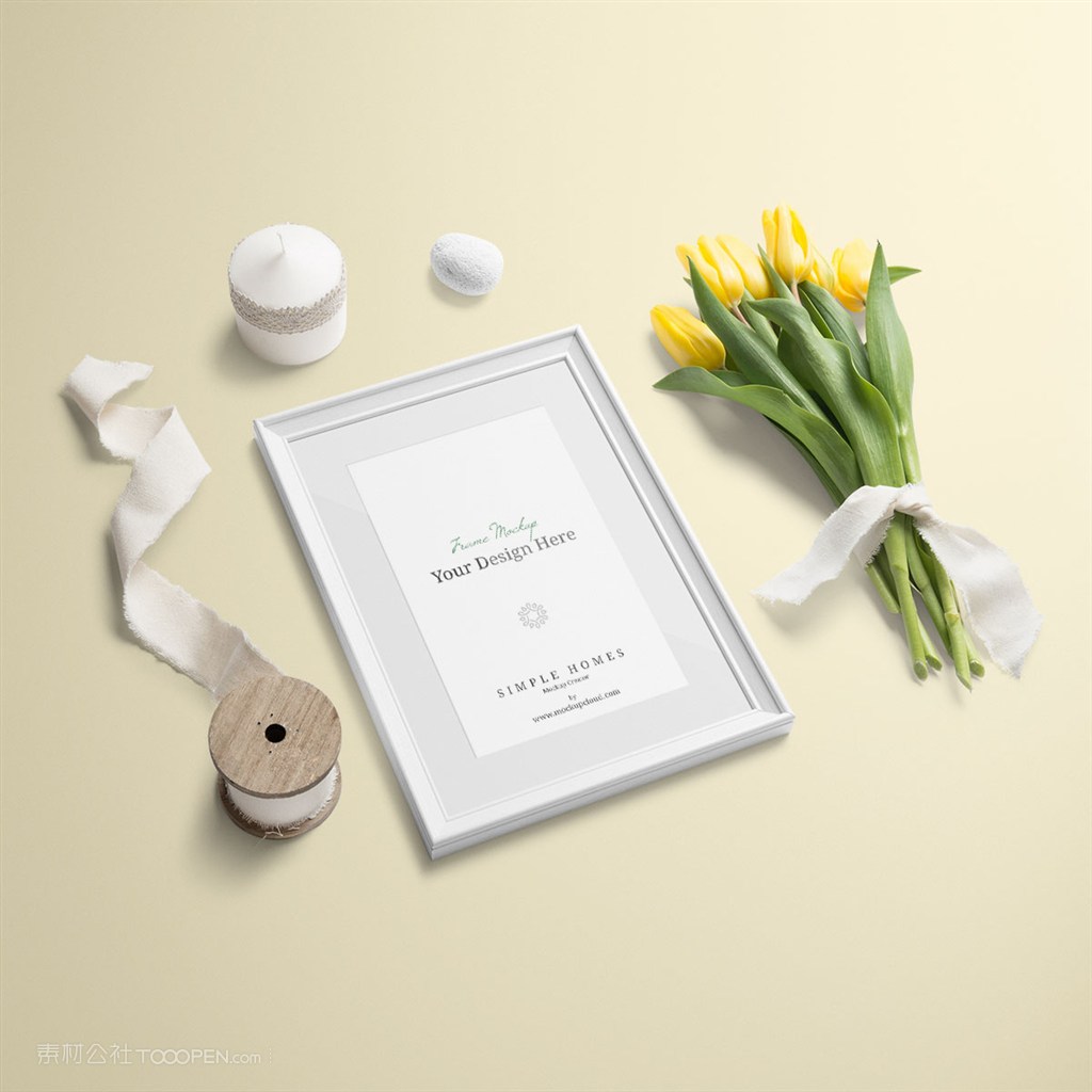 小清新文艺时尚桌面相框绸带郁金香摆件样机