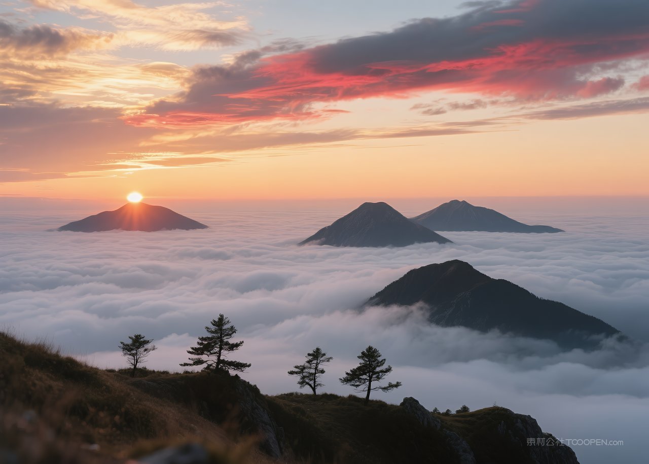自然风景唯美云层日落景观落日云彩天空