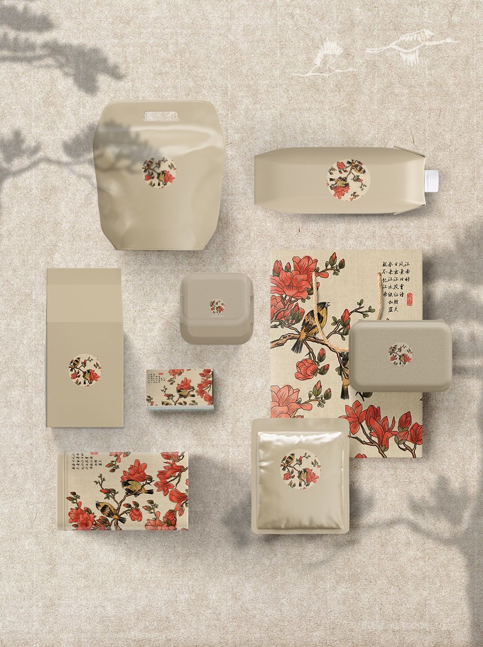 国潮奶茶红花黄鹂笔记本文创样机