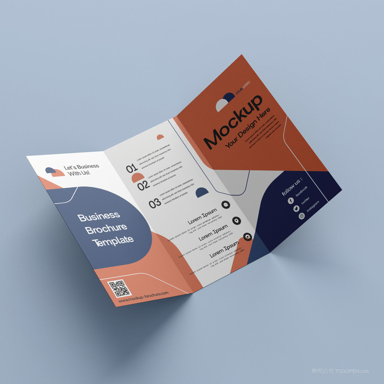 打开的宣传单三折页贴图样机