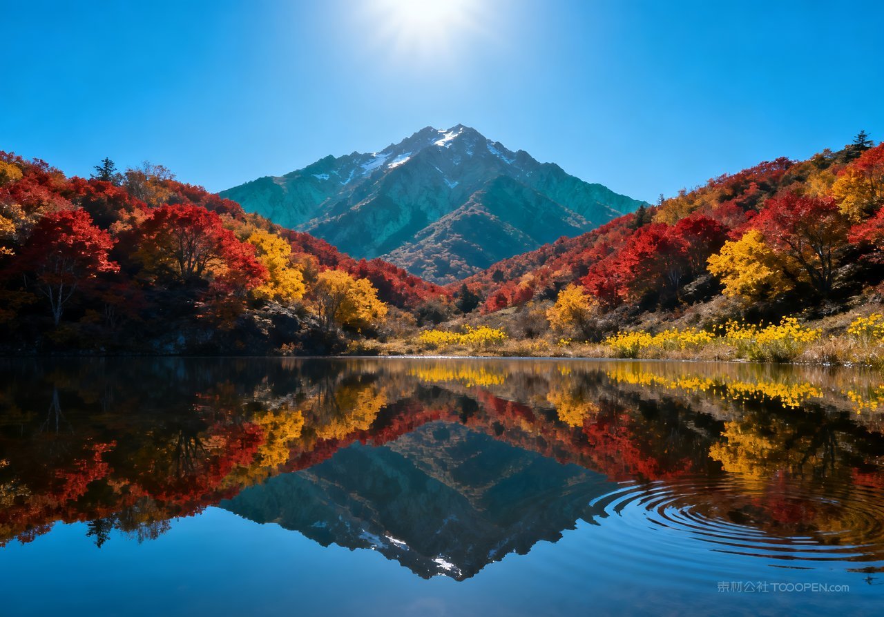 唯美山峰意境秋季天空青山湖泊山水