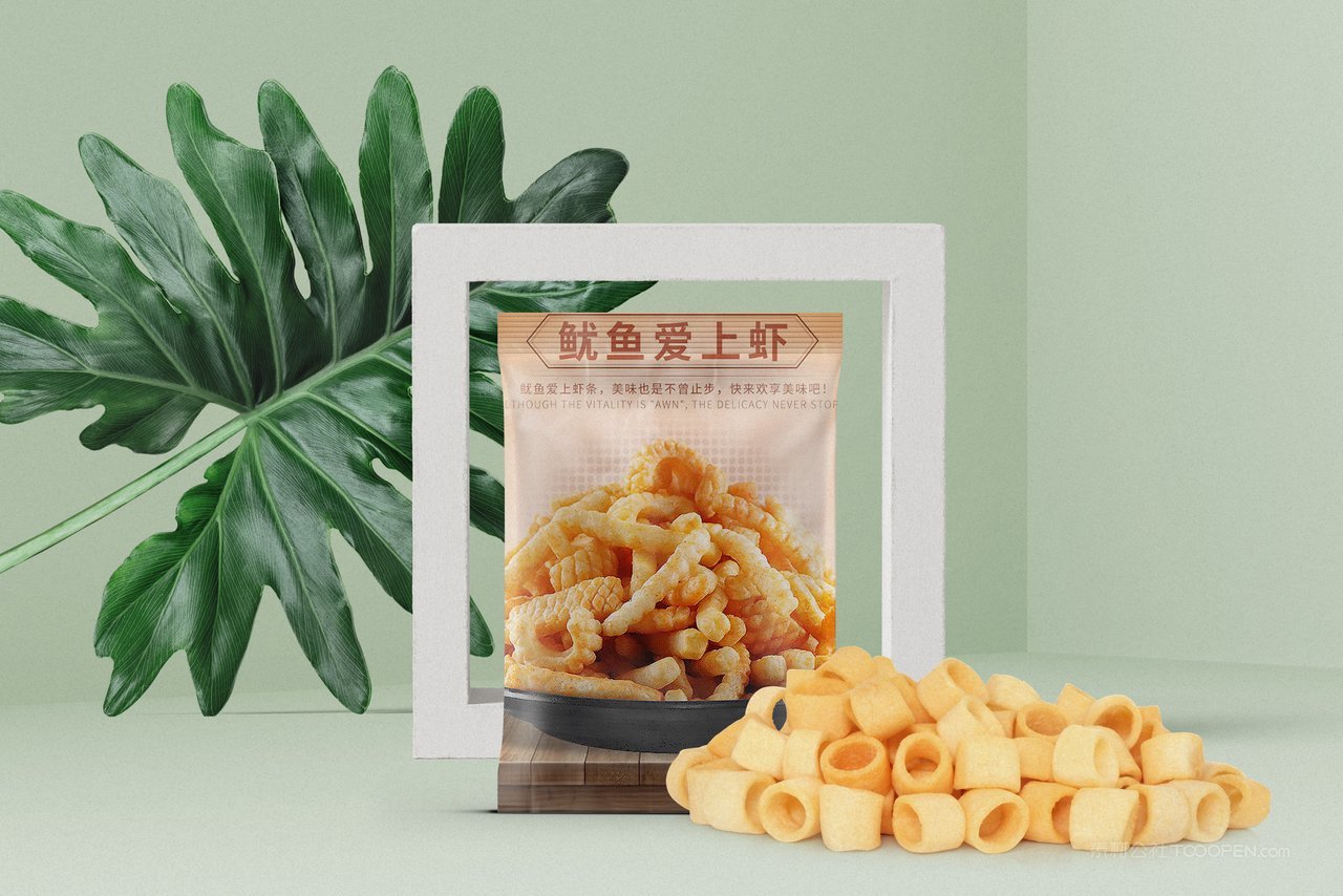 绿色清新美味虾圈新品包装样机