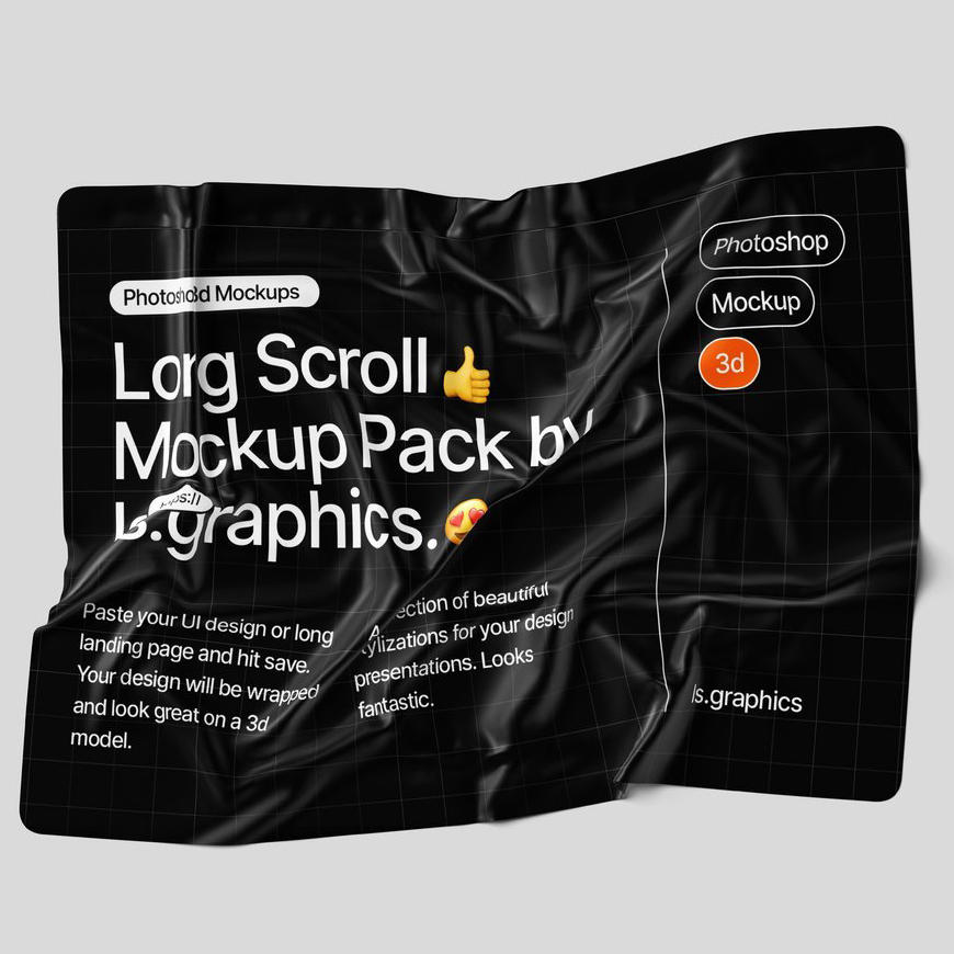 鼠标垫黑布长图褶皱白色样机