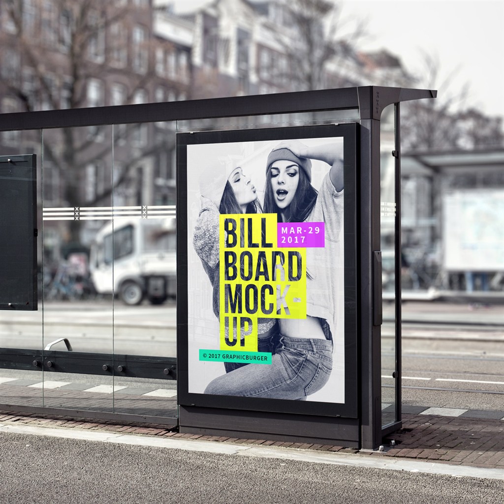 候车亭海报灯箱样机模板