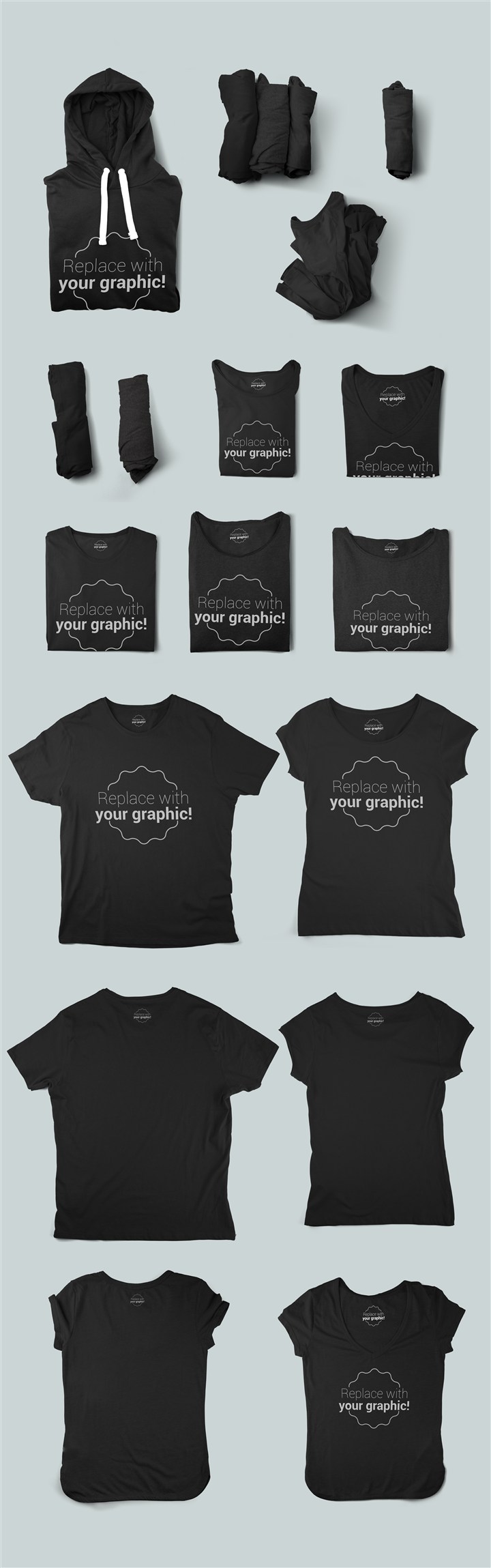 圆领短袖带帽黑色T恤样机