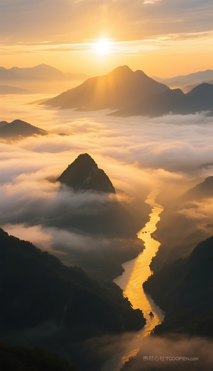 风景唯美山峰群山山水河流湖泊