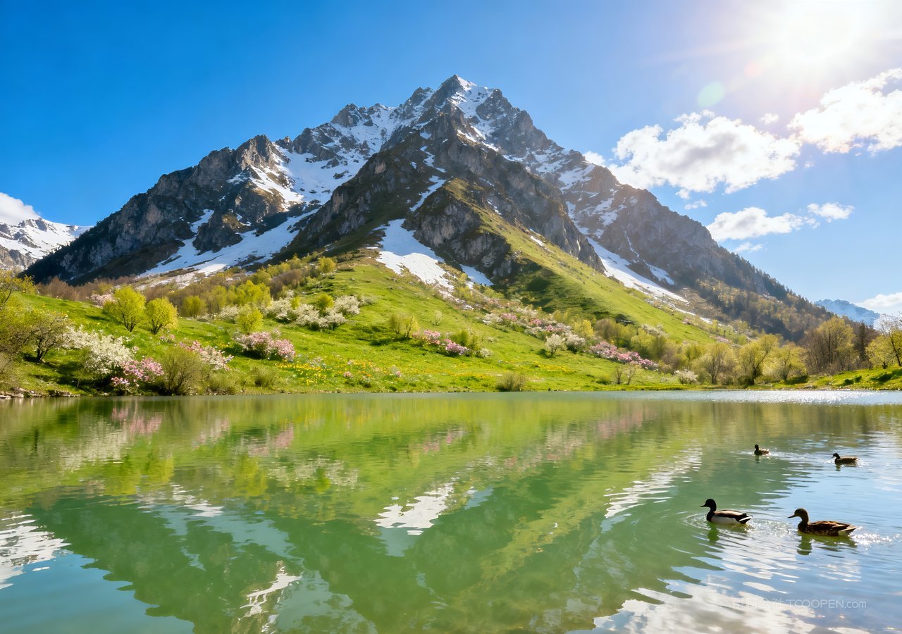 天空湖泊唯美风景群山自然山峰山水