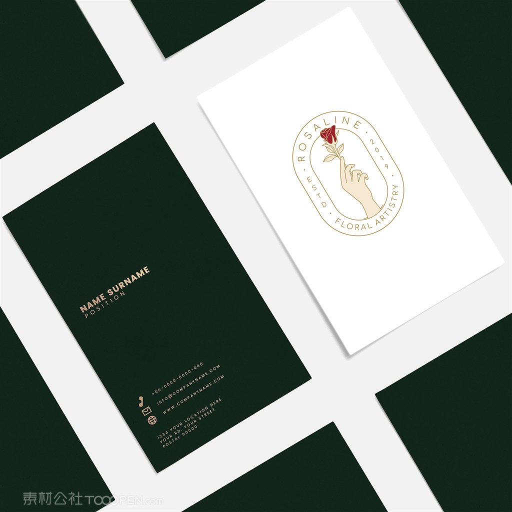 花店竖版名片正反面贴图样机