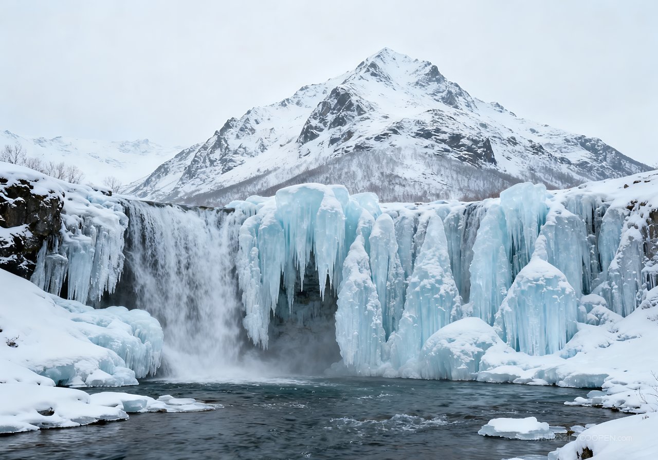 冬天唯美风景山水雪景河流冬季山峰