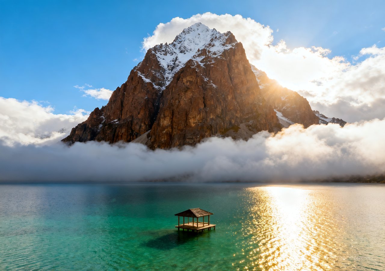 自然天空山水群山唯美湖泊风景景观山峰