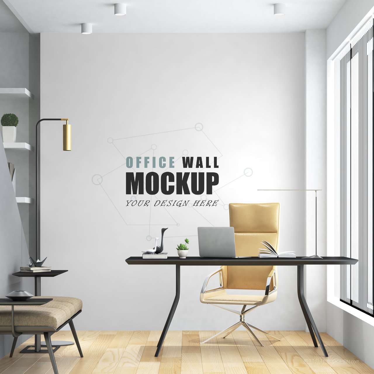 书房办公室背景墙贴图样机