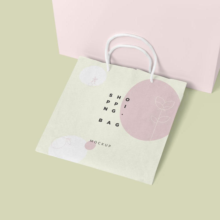 粉色方形宽手提袋礼品纸袋样机 (2)