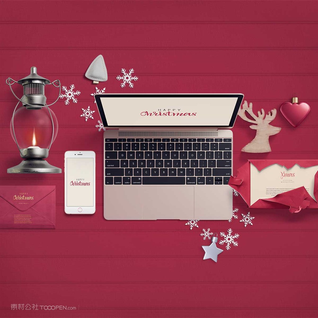 唯美圣诞节手提电脑手机场景样机
