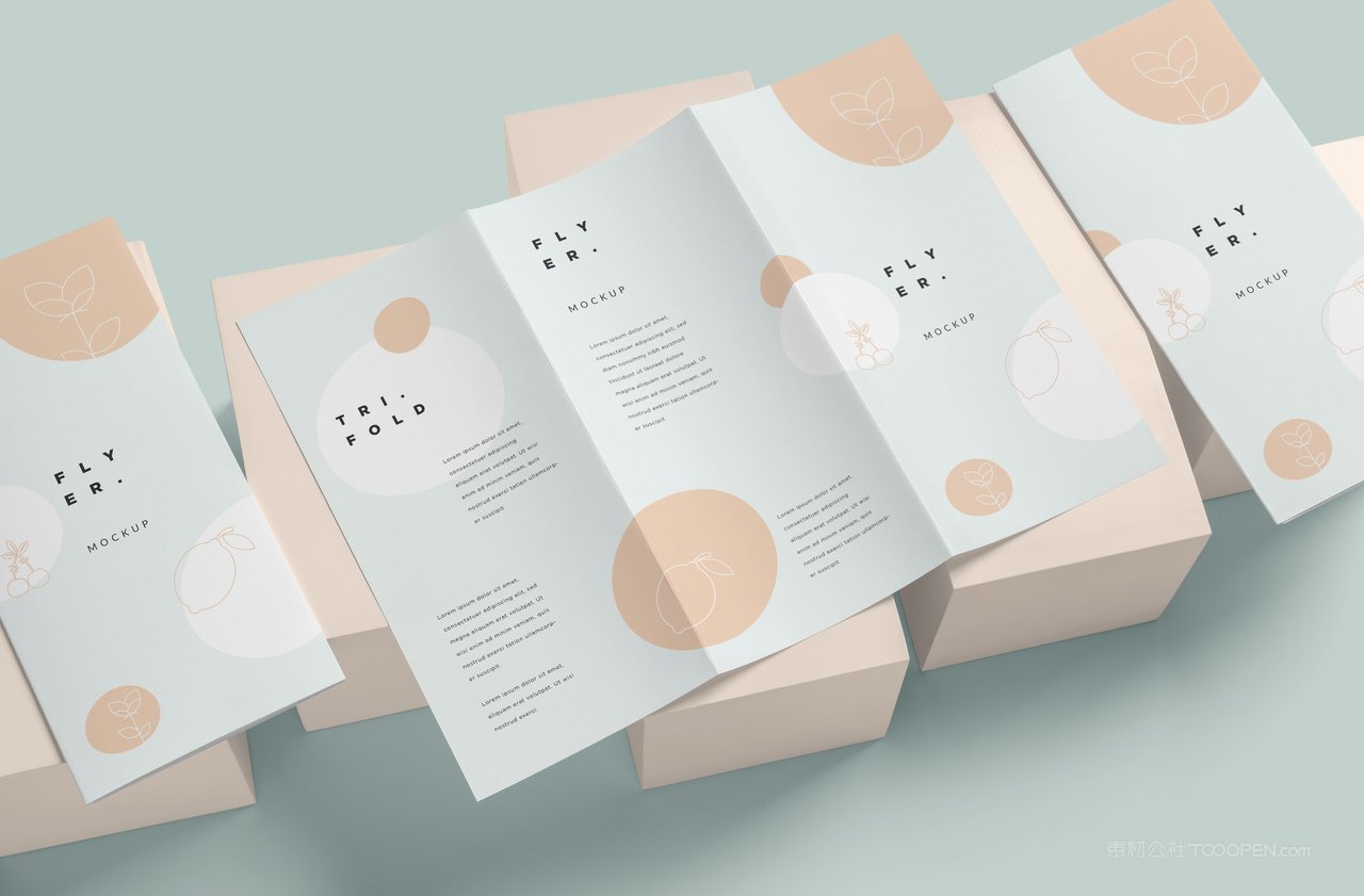 清新三折页3折页宣传单展示样机 (1)