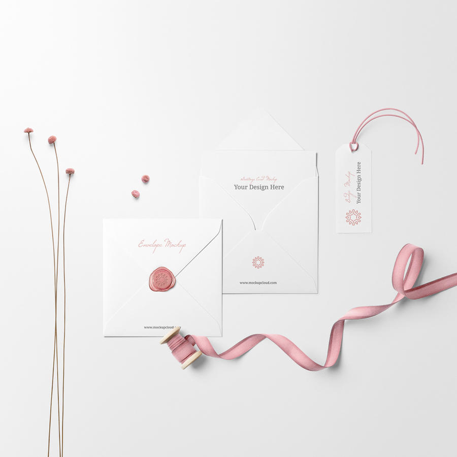 小清新文艺时尚桌面信封标签绸缎摆件样机