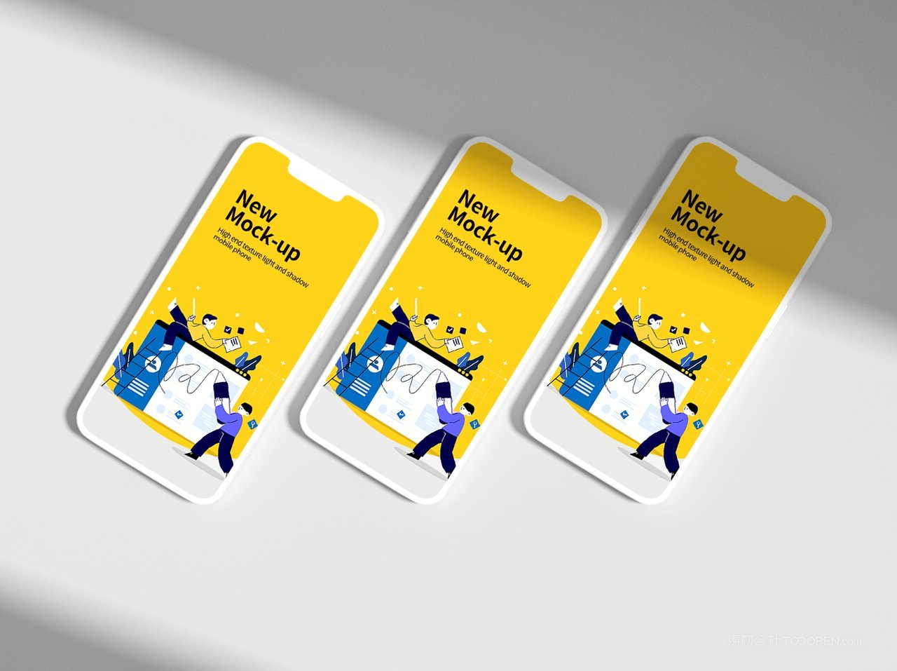 卡通工作插画黄色手机屏app界面ui样机 (8)