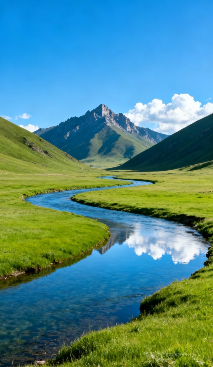 自然云彩风景草原景观草地蓝天景色唯美天空