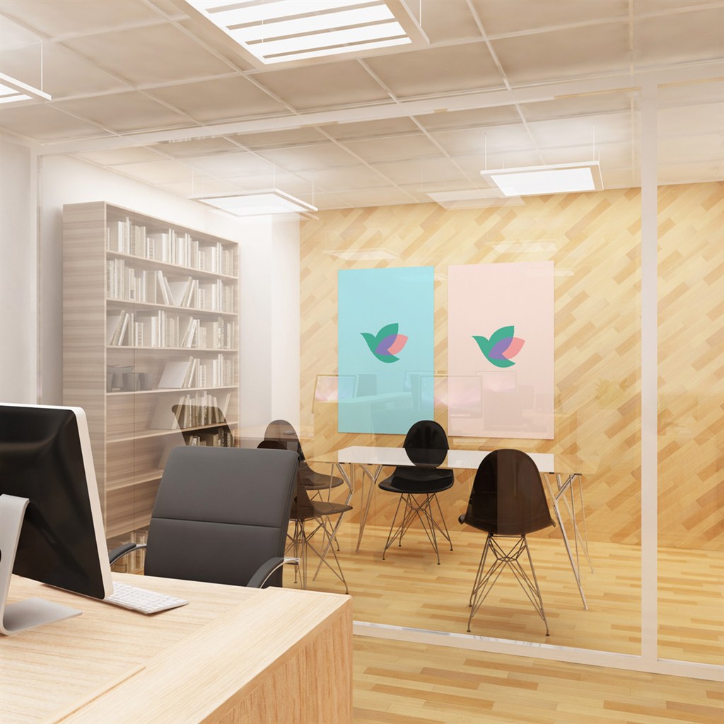 办公室玻璃上的海报样机