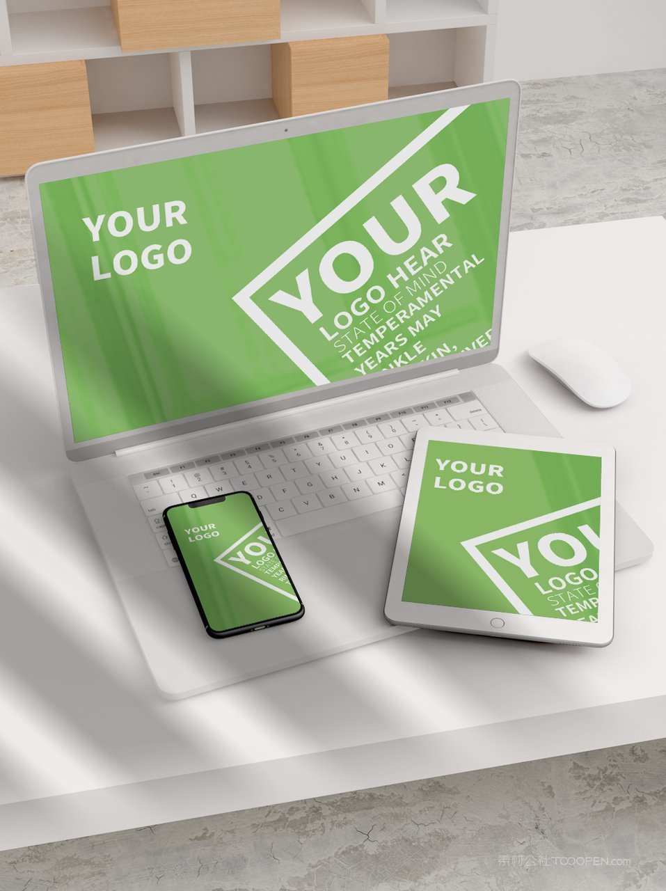 清新绿电脑一体机显示屏桌面ui样机  (1)