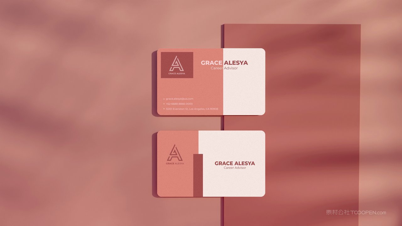 粉色高级两张名片场景样机