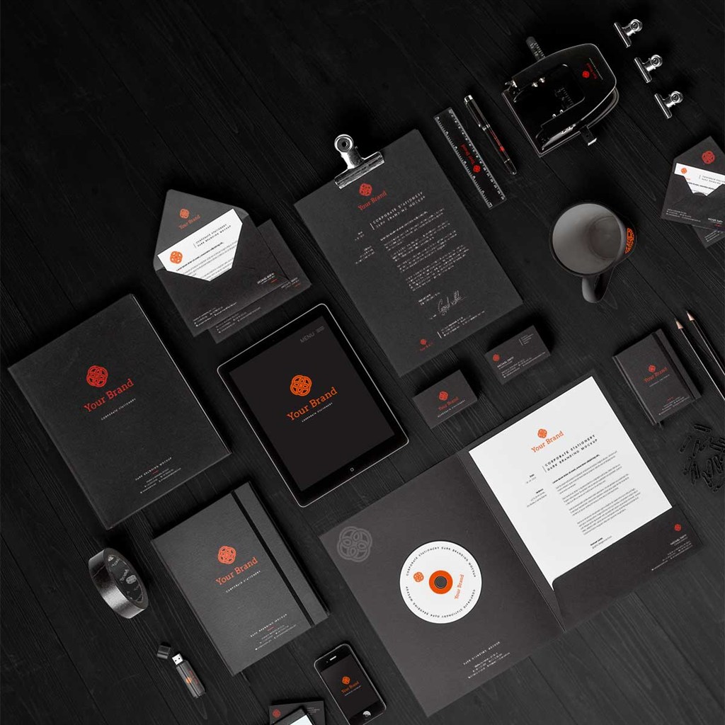 黑色调高档企业vi样机模板素材