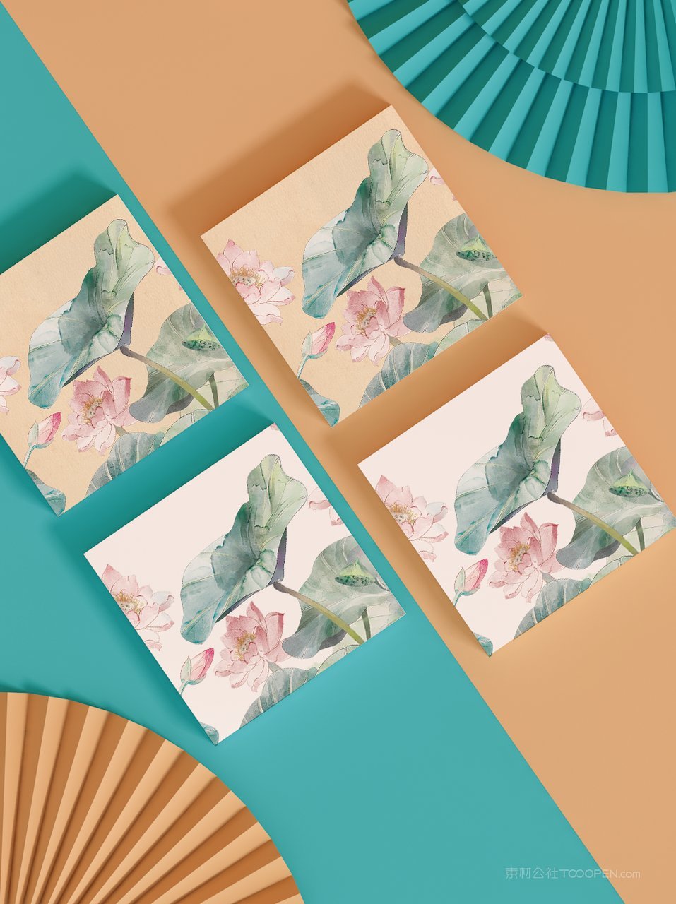 中国红国潮贺岁礼盒扇子元素样机