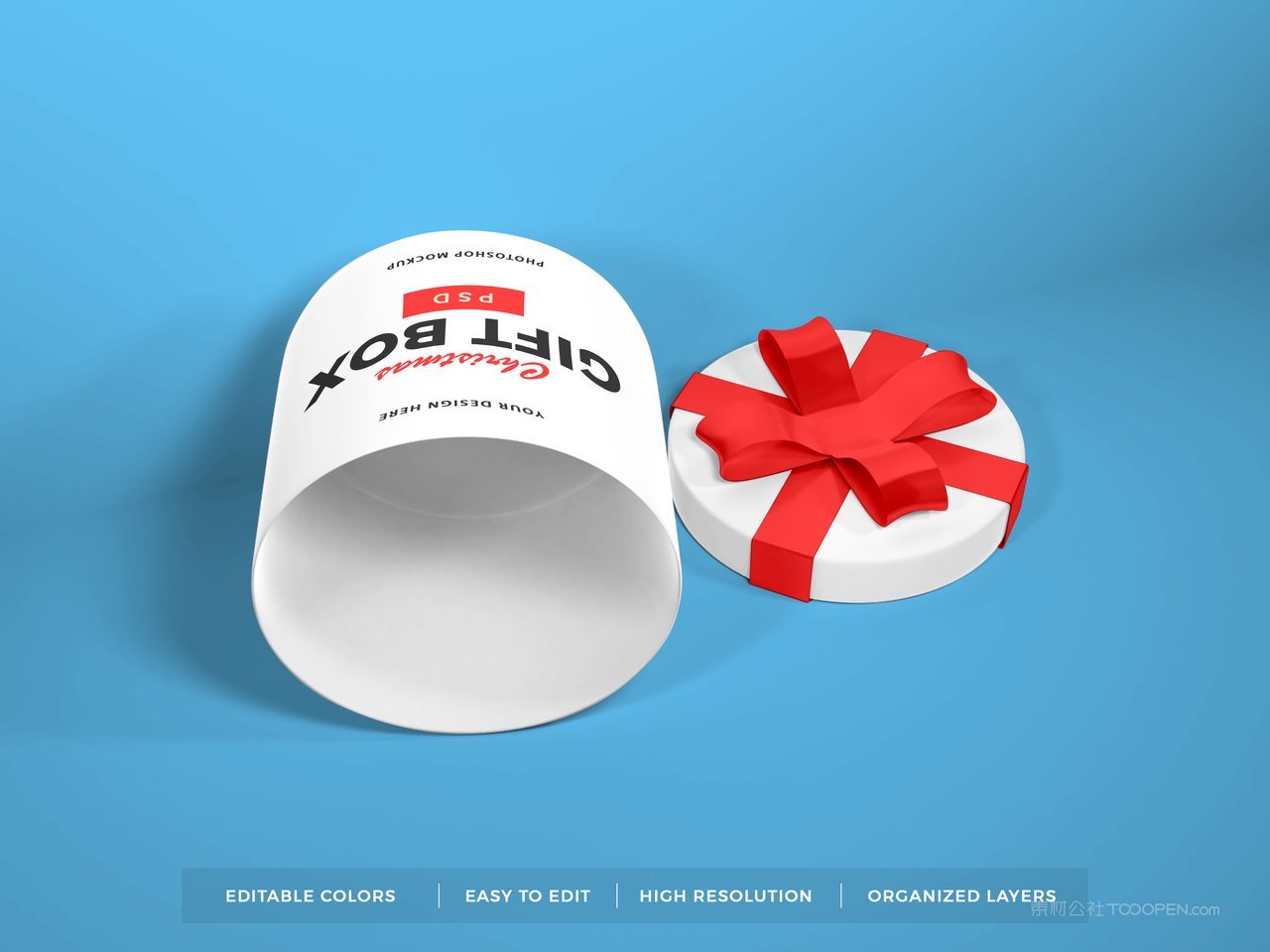 白色节日礼物礼品圆柱形生日蛋糕logo贴图样机 (8)