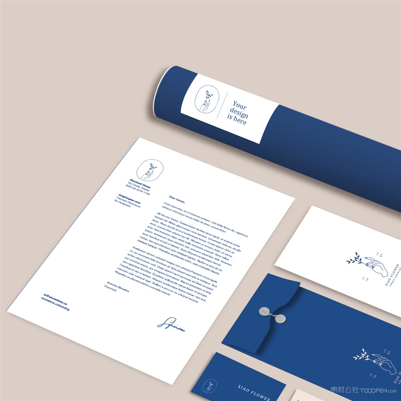 护肤品VI文档信封名片贴图样机