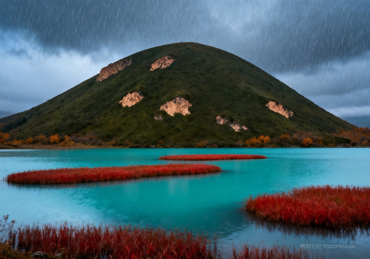 唯美意境山水秋天天空湖泊山峰
