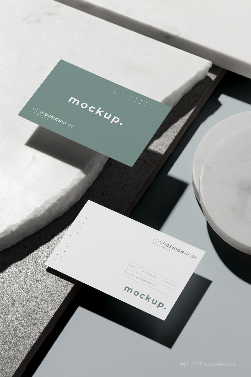 高档轻奢青色名片光影场景样机