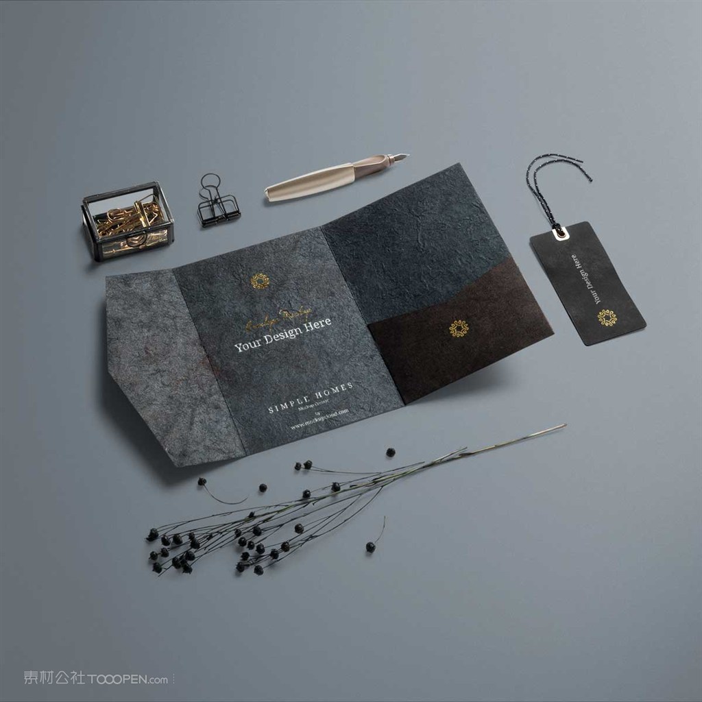 时尚豪华桌面邀请卡吊牌样机