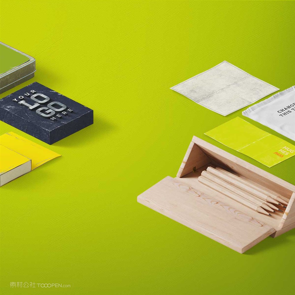 精美办公用品vi铅笔木盒样机素材