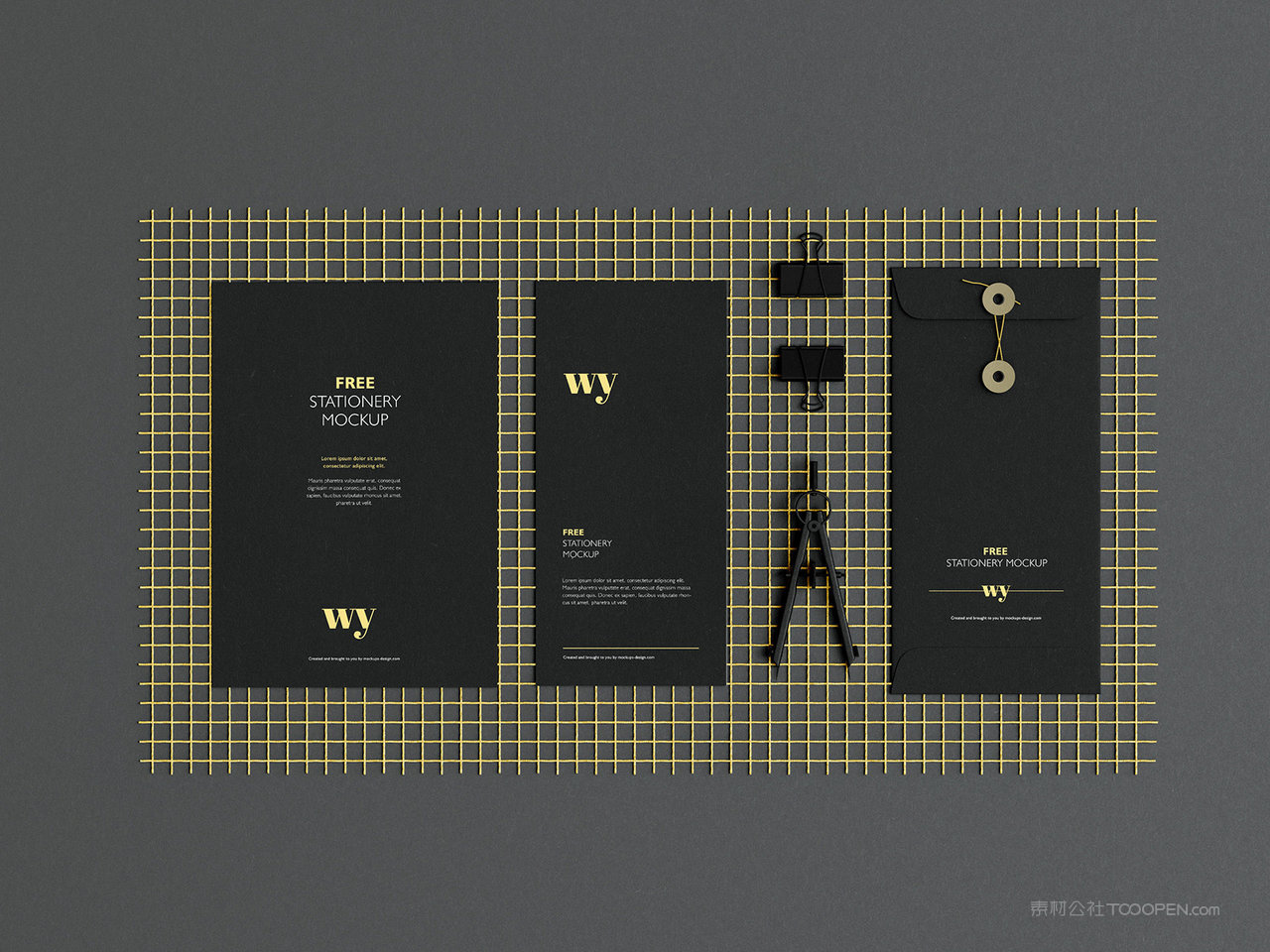 高端黑色背景折页信封A4单页VI样机贴图素材