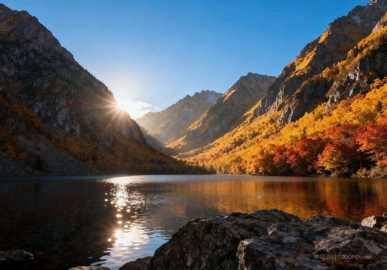秋季天空山峰青山意境湖泊唯美山水