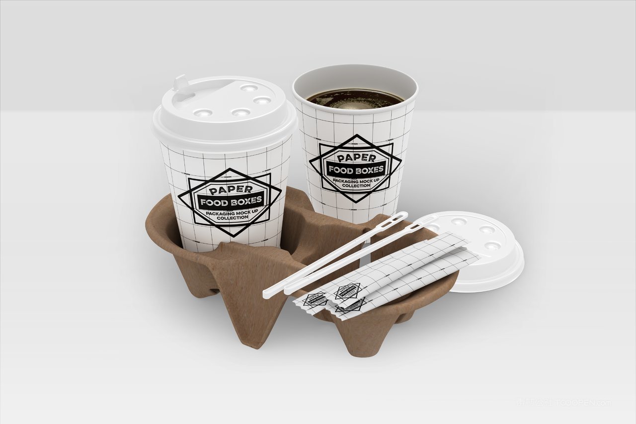 饮料外卖烘焙蛋糕面包店食品纸质包装贴图样机 (1)