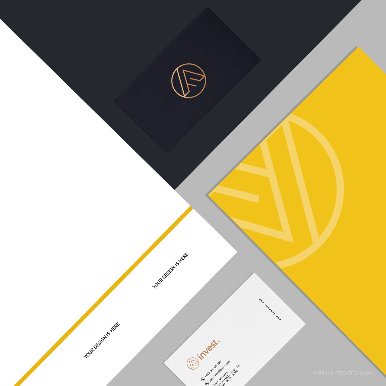 投资公司VI名片文档文件袋贴图样机