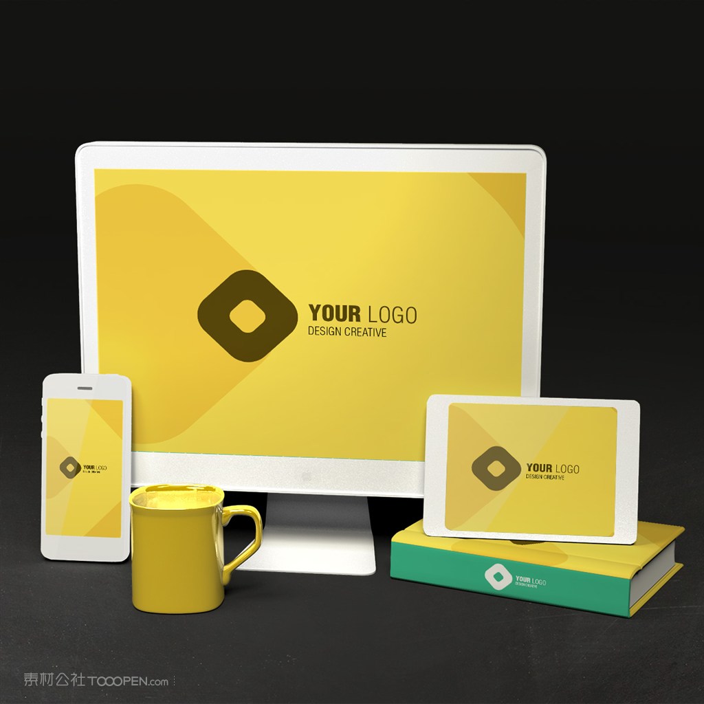 黄色调企业vi电子产品样机模板