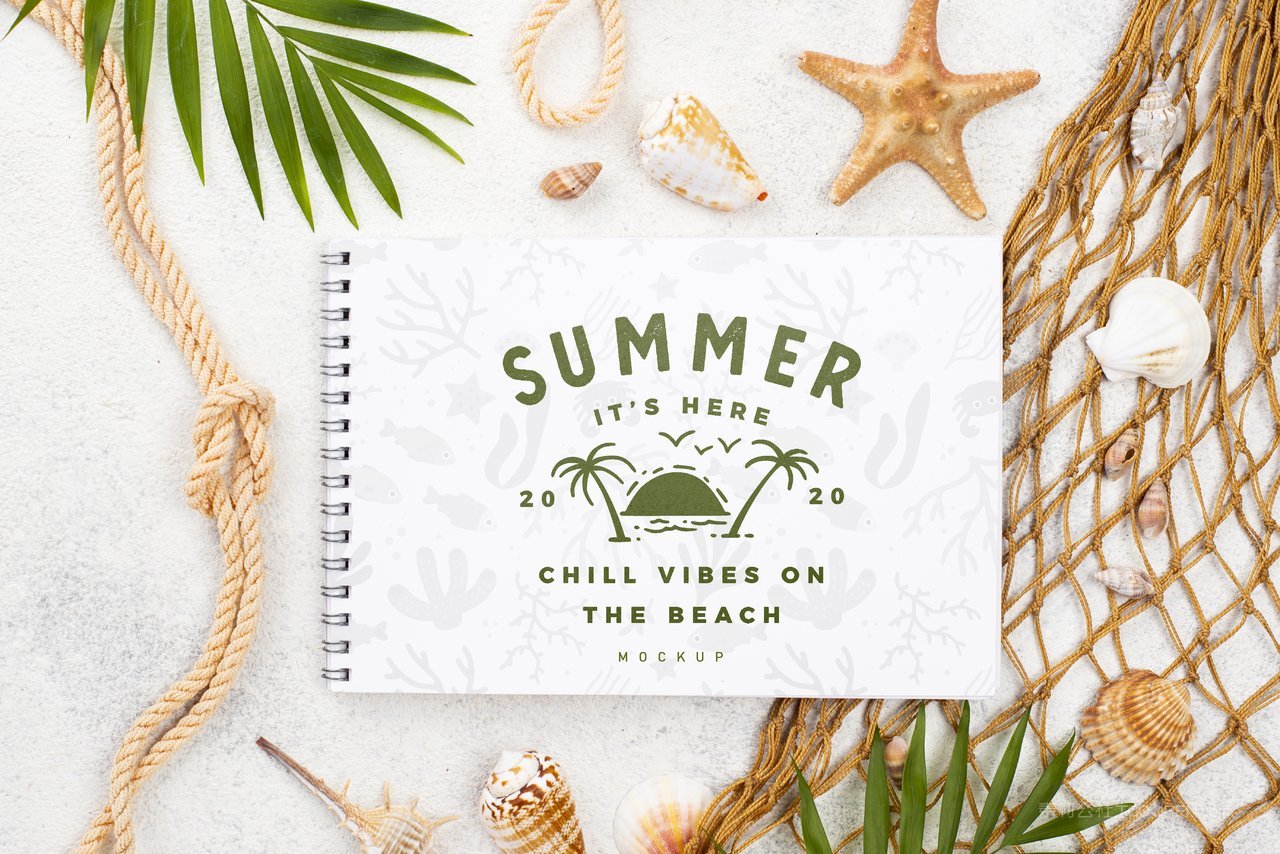 夏天小清新ins风螺旋书本笔记本ps样机 (1)