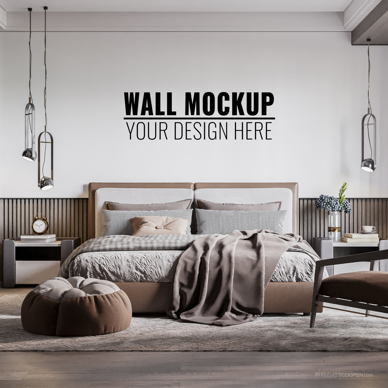 轻奢卧室背景墙贴图样机