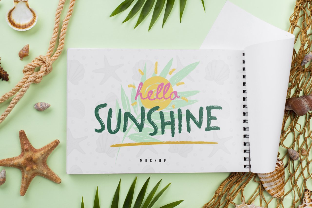 夏天小清新ins风螺旋书本笔记本ps样机 (7)