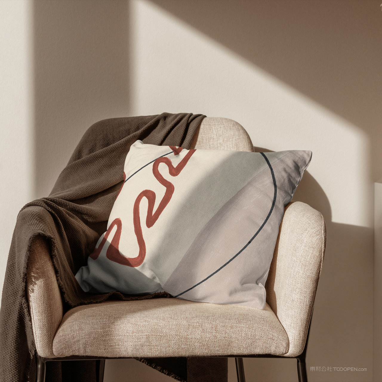 光影沙发上的靠垫抱枕贴图样机