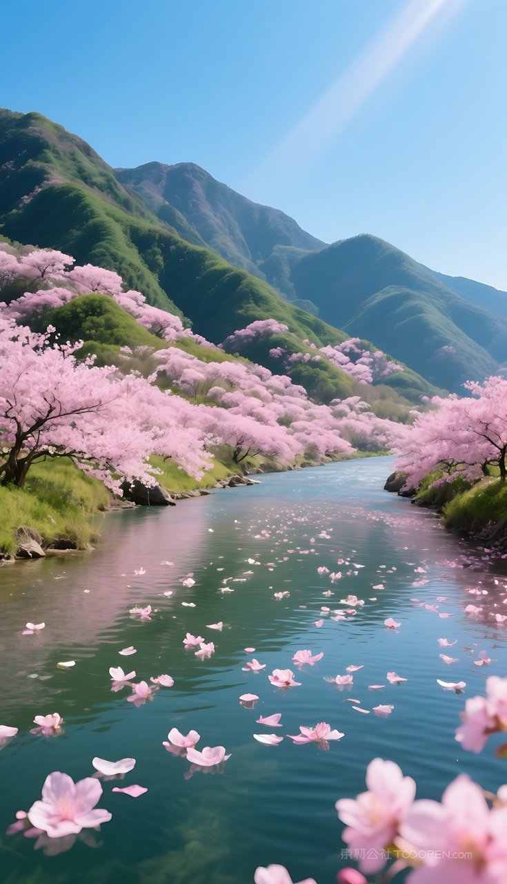 群山河流唯美山水风景山峰湖泊