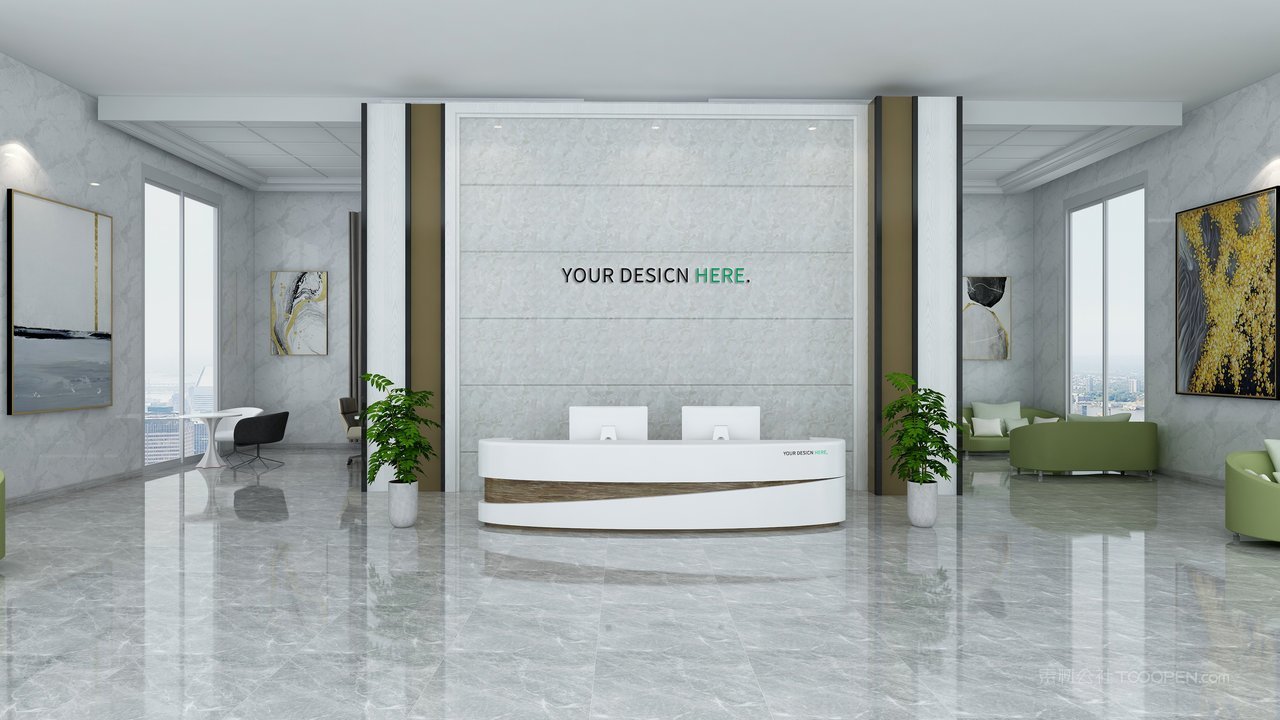 白色简洁前台形象墙logo标志样机前台样机 (9)