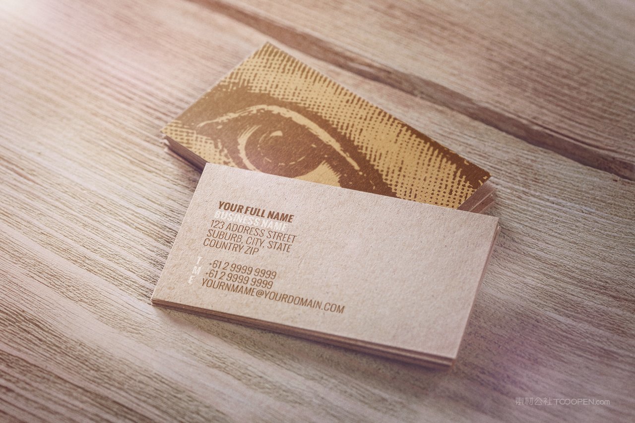 文艺风牛皮纸名片贴图木质桌面场景样机 (5)