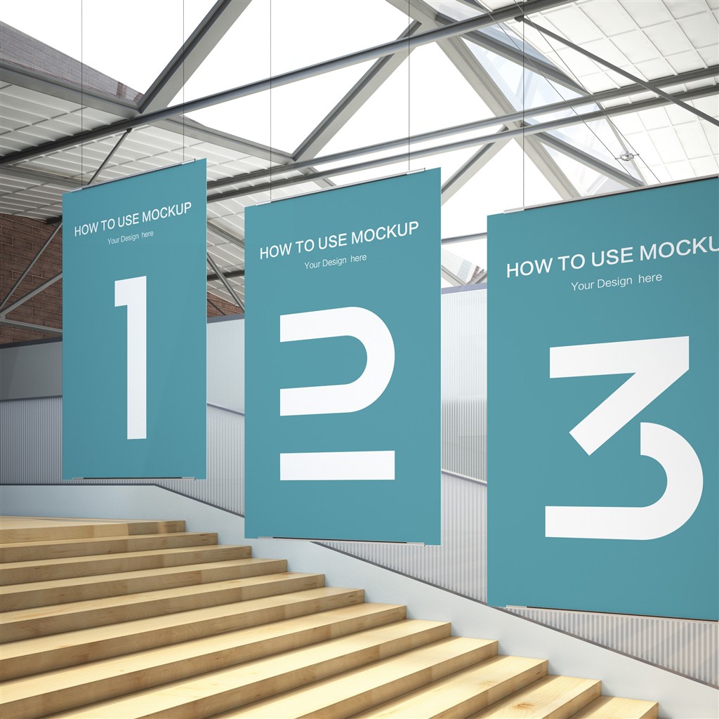 悬挂式并列海报展示样机