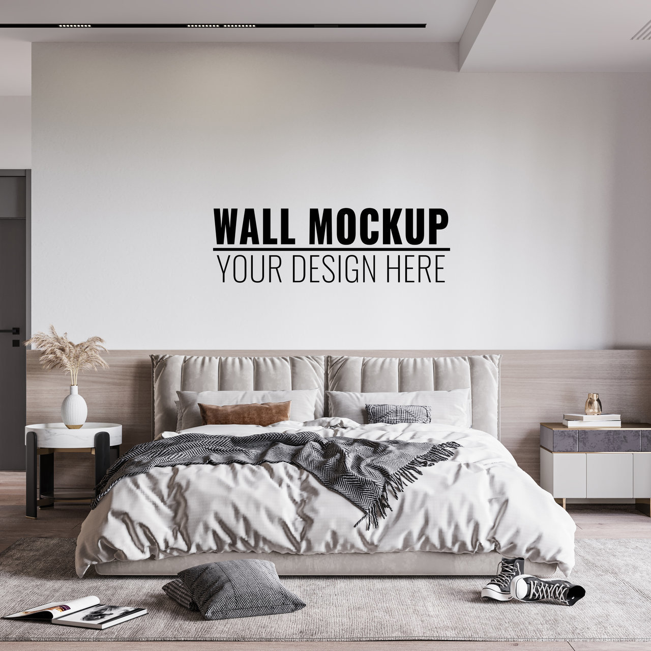 现代家居卧室背景墙样机