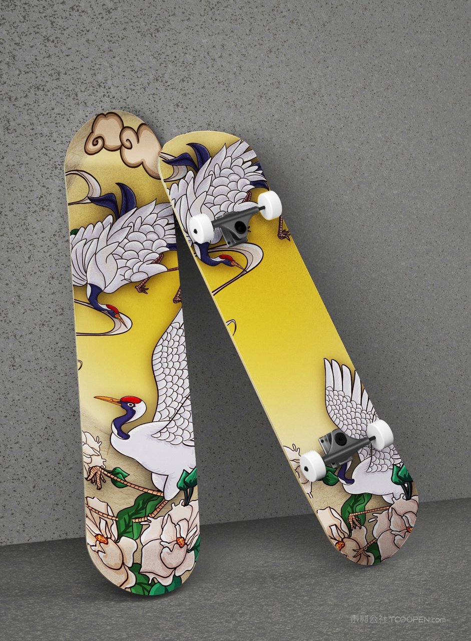 国潮文创仙鹤滑板样机