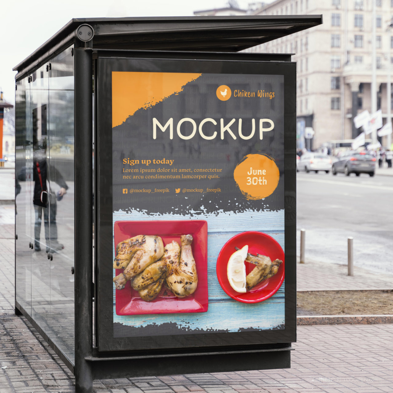 候车亭灯箱广告贴图样机